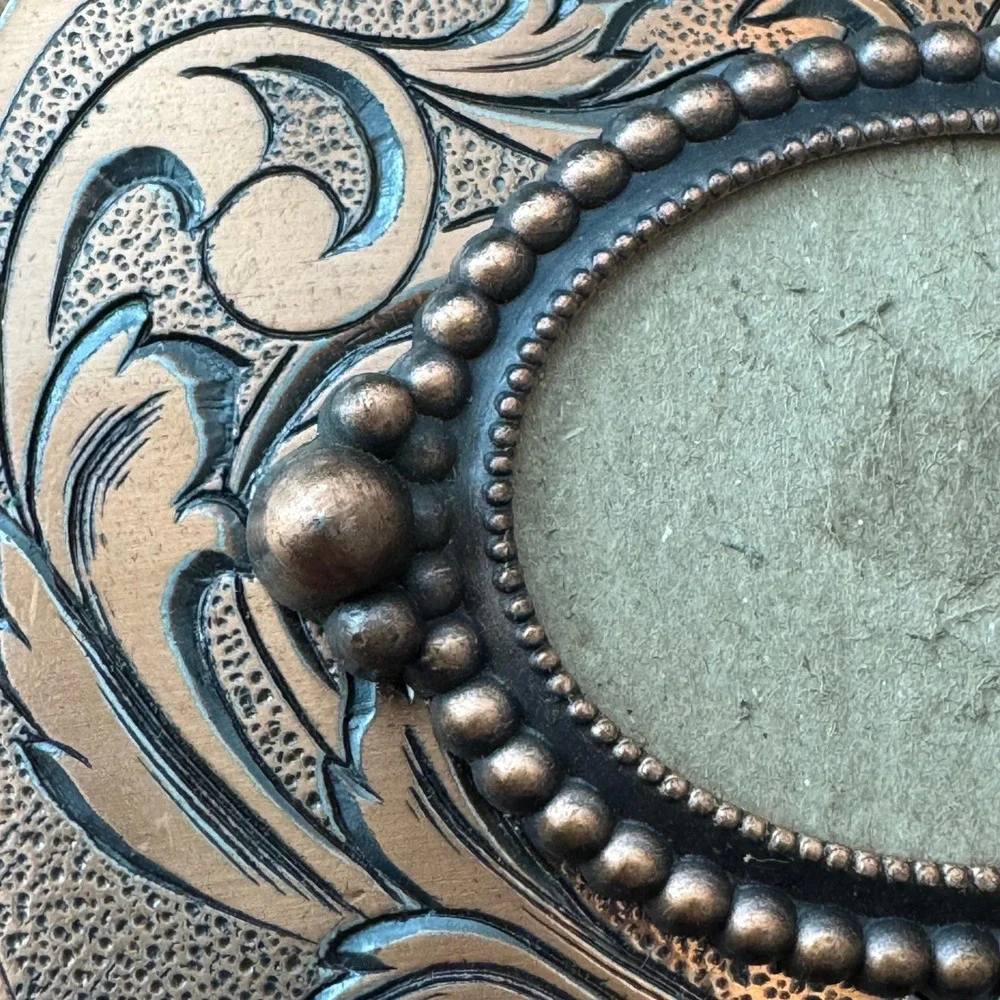 Western Floral‎ Scroll Belt Buckle Copper Tone Beaded Oval Center DIY